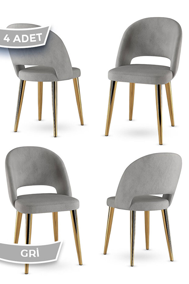 Pane Serisi 4 Adet Gri Mutfak Sandalyesi Krom Kaplama Metal Ayak 1. Sınıf Babyface Kumaş - 2