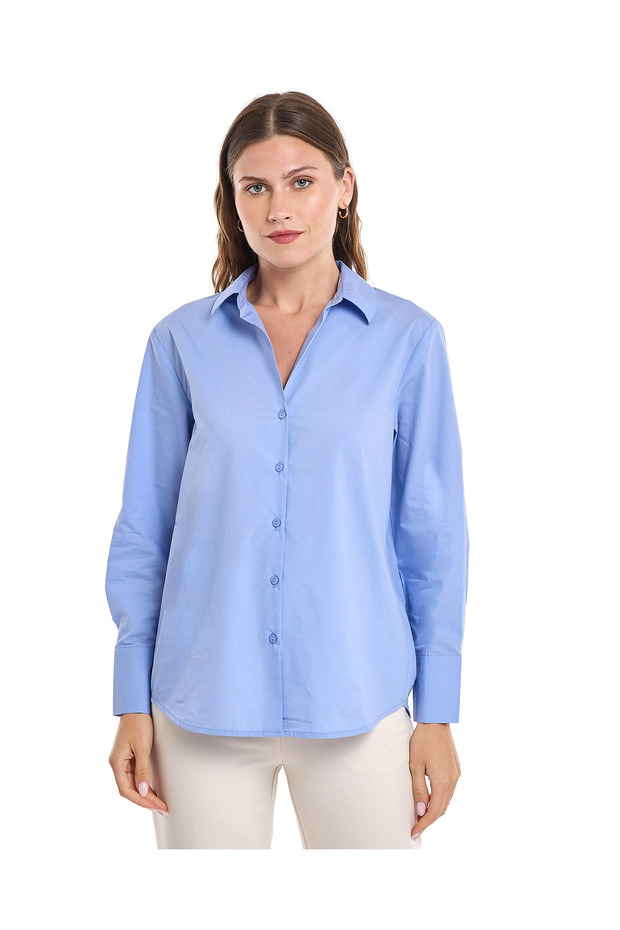 Solid Shirt with Classic Collar and Long Sleeves