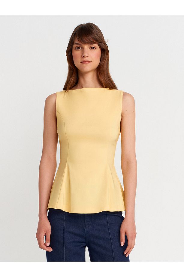 50281 Peplum Top-Sarı - 1