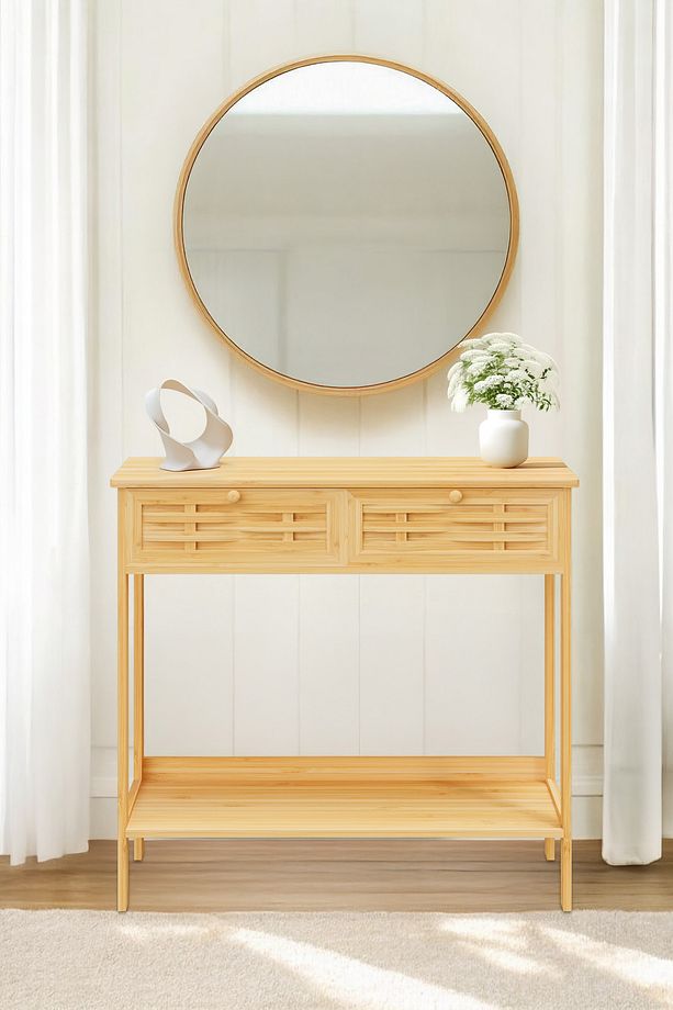 Bambu Dekoratif Raflı 2 Çekmeceli Dresuar Konsol DB-0012 - 3