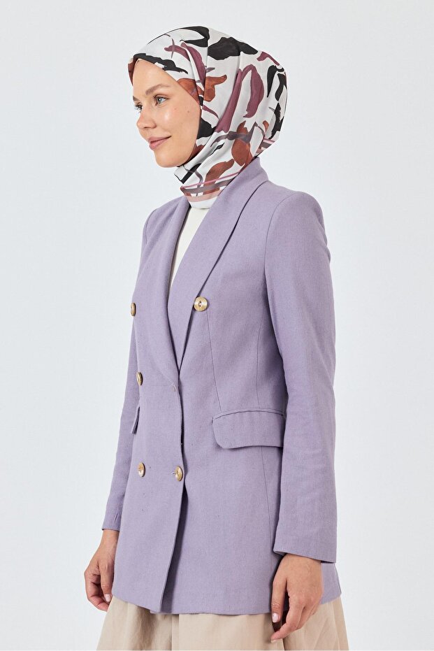 وشاح منقوش بأوراق الشجر باللون البيج 3004 - 1