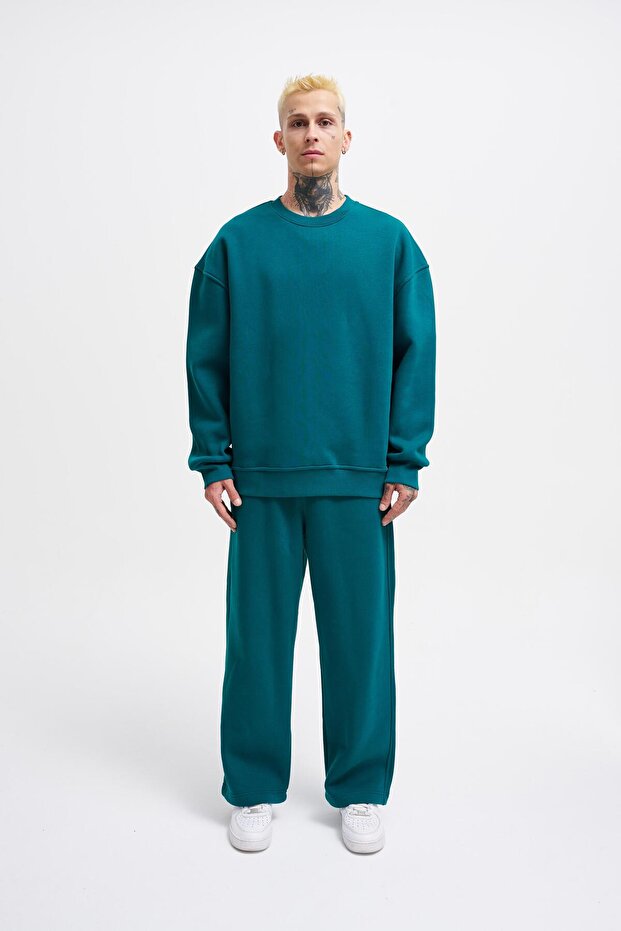 Erkek Oversize Basic Sweatshirt Oıl Green - 5