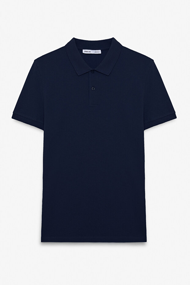 Skyloom Men's 100% Cotton Short Sleeve Regular Fit Navy Blue Polo Neck T-Shirt