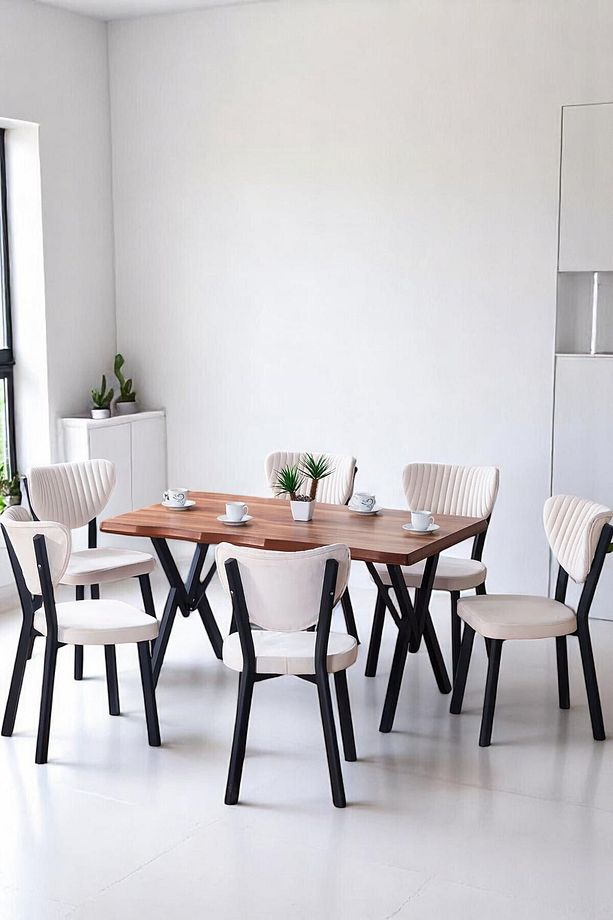6 Kişilik Elma Mutfak Masa Takımı – Kütük MDF Salon Mutfak Yemek Masa Takımı - 3