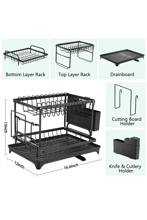 حامل أطباق من مستويين مع تجفيف مدمج وتصميم حديث - 2