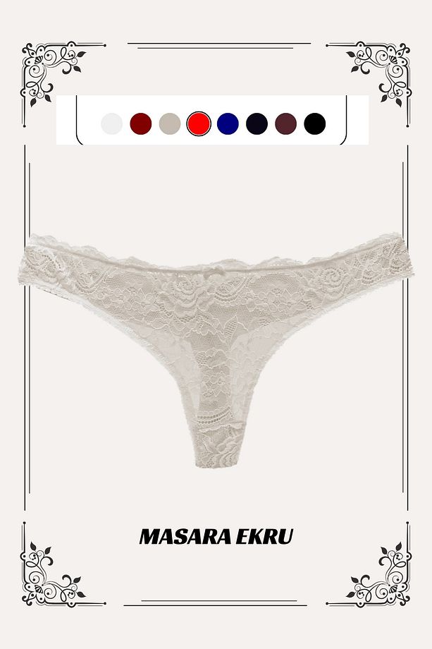 Masara Model Dantel Detaylı Yumuşak Dokulu String Külot Ekru Renk - 1
