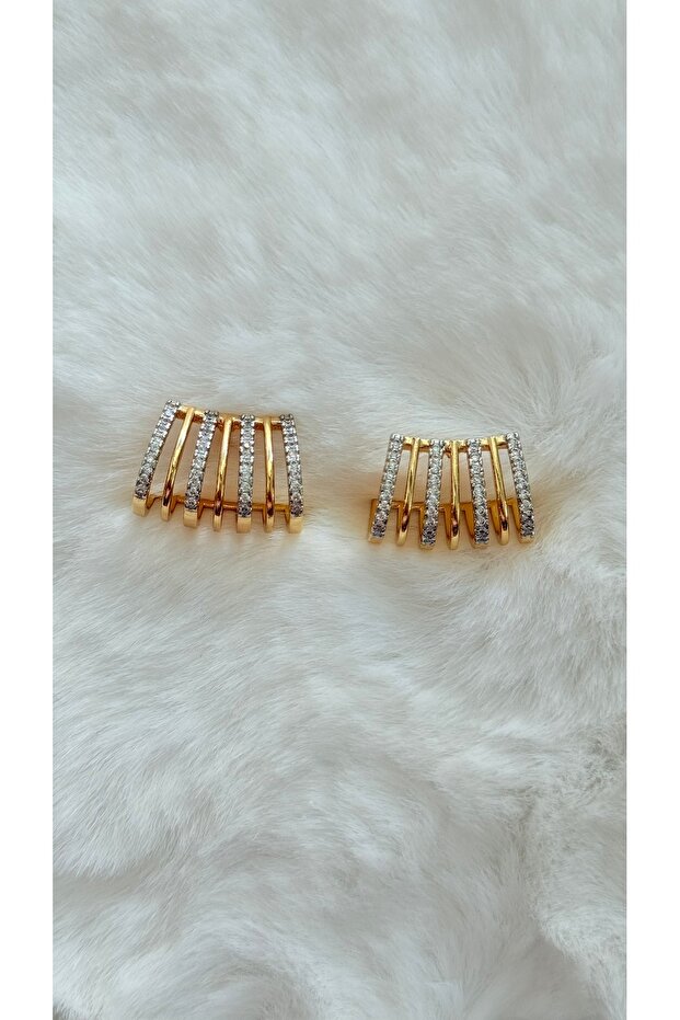 Gold and Silver Line Steel Earrings