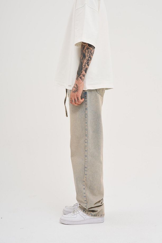 Erkek Oversize Baggy Yıkamalı Ice Gri Jean - 3