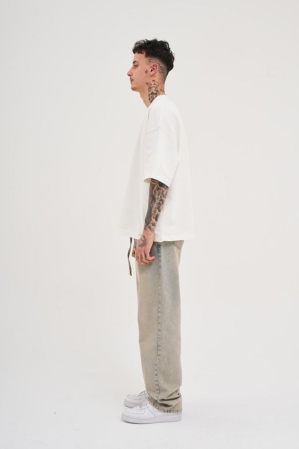 Erkek Oversize Baggy Yıkamalı Ice Gri Jean - 7