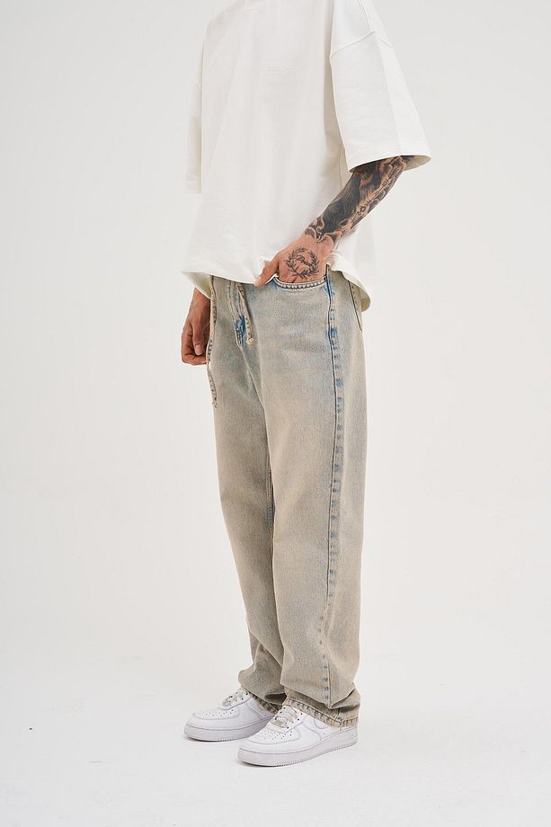 Erkek Oversize Baggy Yıkamalı Ice Gri Jean - 2
