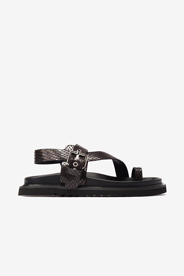 Zora Black Skin Snake Patterned Flip Flops for Women Sandals