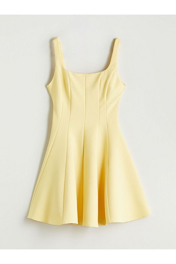 LCW Vision Sari Kare Yaka Peplum Mini Elbise S5QC63Z8NVY25 - 6