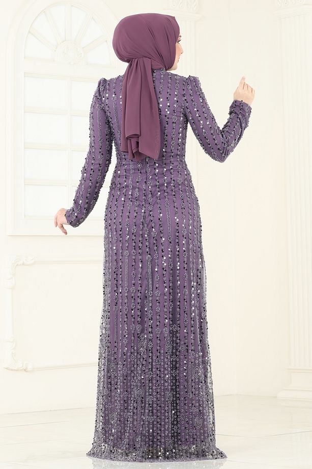 SUAL Önü Drapeli Abiye 4884D170 Koyu Lila - 4