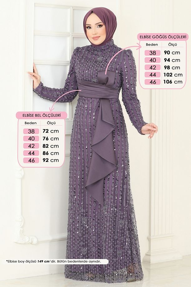 SUAL Önü Drapeli Abiye 4884D170 Koyu Lila - 1
