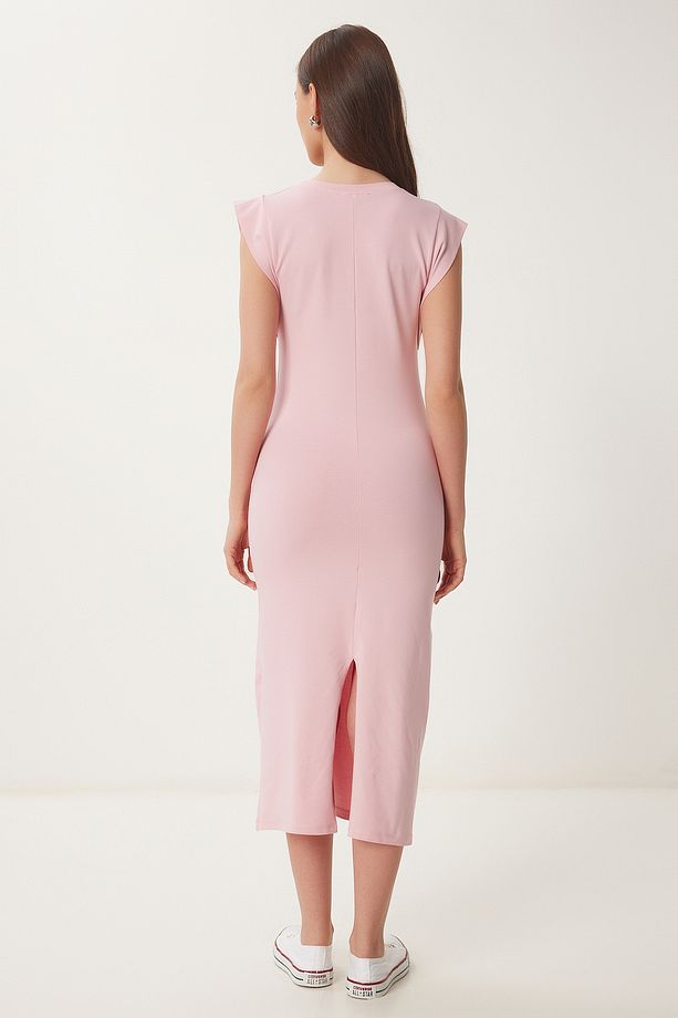 Basic Yazlık Midi Örme Elbise PEMBE LFW0004 - 6