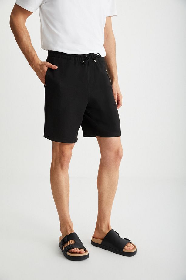Lorven Erkek Bağlamalı Regular Fit Siyah Şort & Bermuda - 3