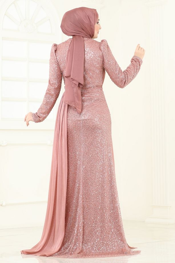 SUAL İşlemeli Kuyruk Detay Abiye 5076D170 Gül Kurusu - 5