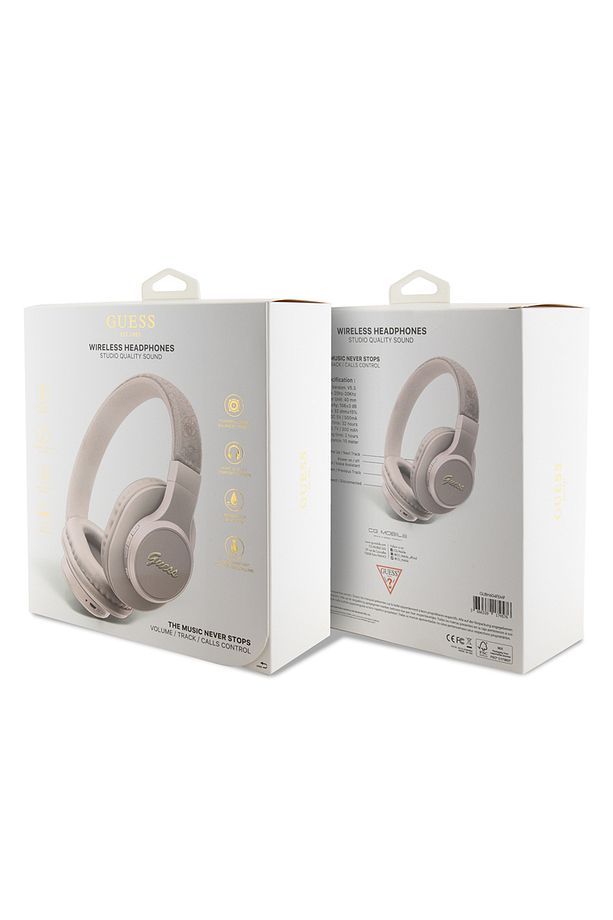 Kulak Üstü Bluetooth Kulaklık Guess Lisanslı PU 4G Desen Metal Logolu Tone On Tone V5.3 Pembe - 4