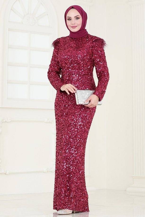 SUAL Pul Payet Detaylı Abiye 4762D170 Bordo - 5