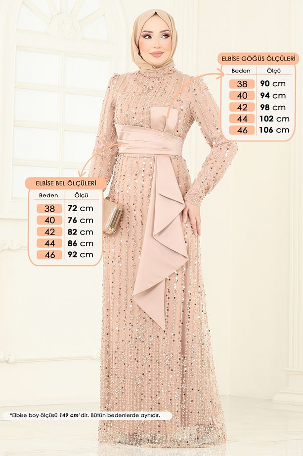 SUAL Önü Drapeli Abiye 4884D170 Gold - 1