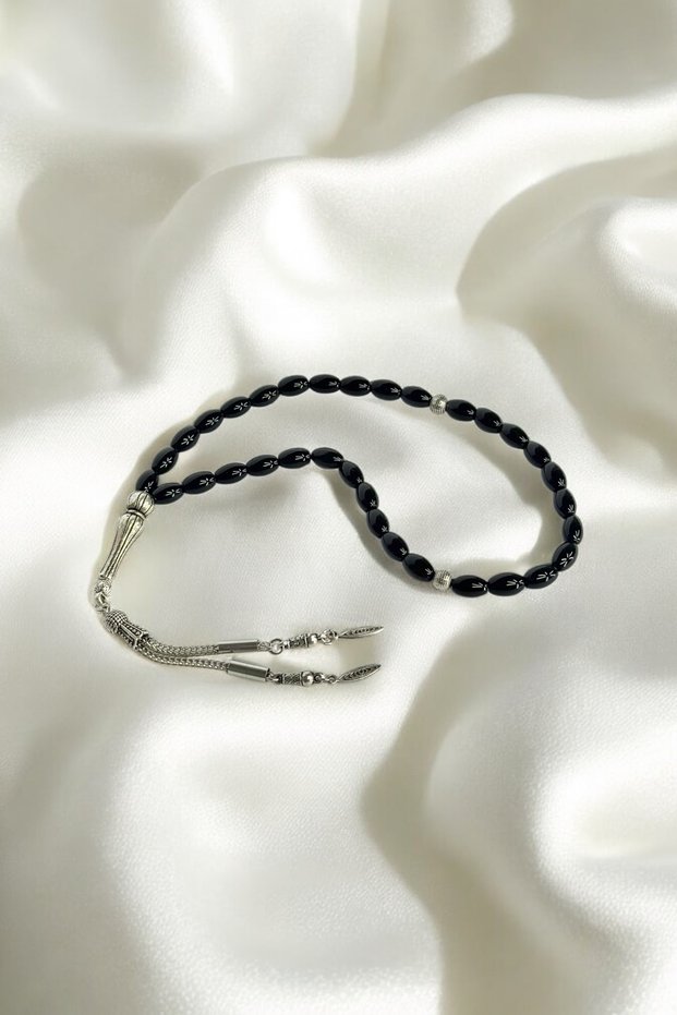 Black Onyx Stone Barley Cut Natural Stone Rosary