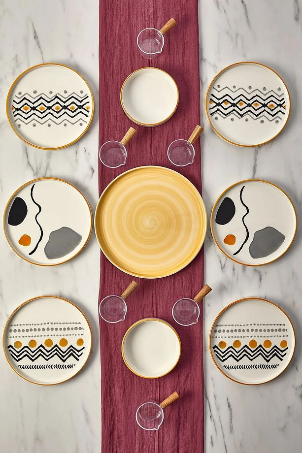 15 Parça 6 Kişilik Axial Stackable Kahvaltı Takımı Sosluklu Kahvaltılık Sunum Seti Tabağı - 1