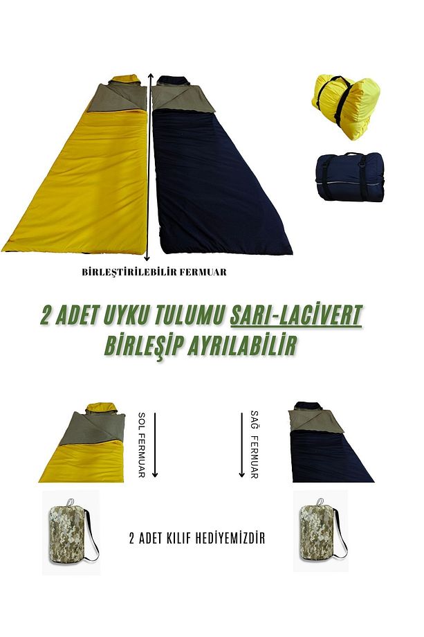 Çift Kişilik 2'li Birleşip Ayrılabilir Takım Uyku Tulumu (-25) Mikro Su Itici Kamp (2.15×1.50) - 1