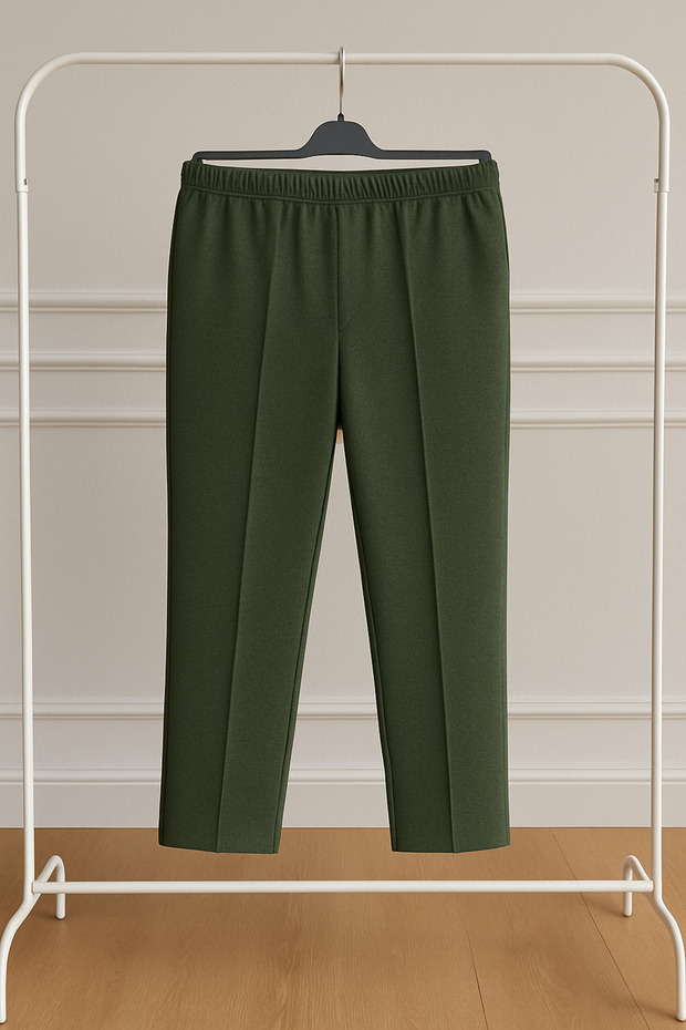Women's Mother Elastic Waist Comfort Comfortable Fit Front Striped Combed Cotton Trousers