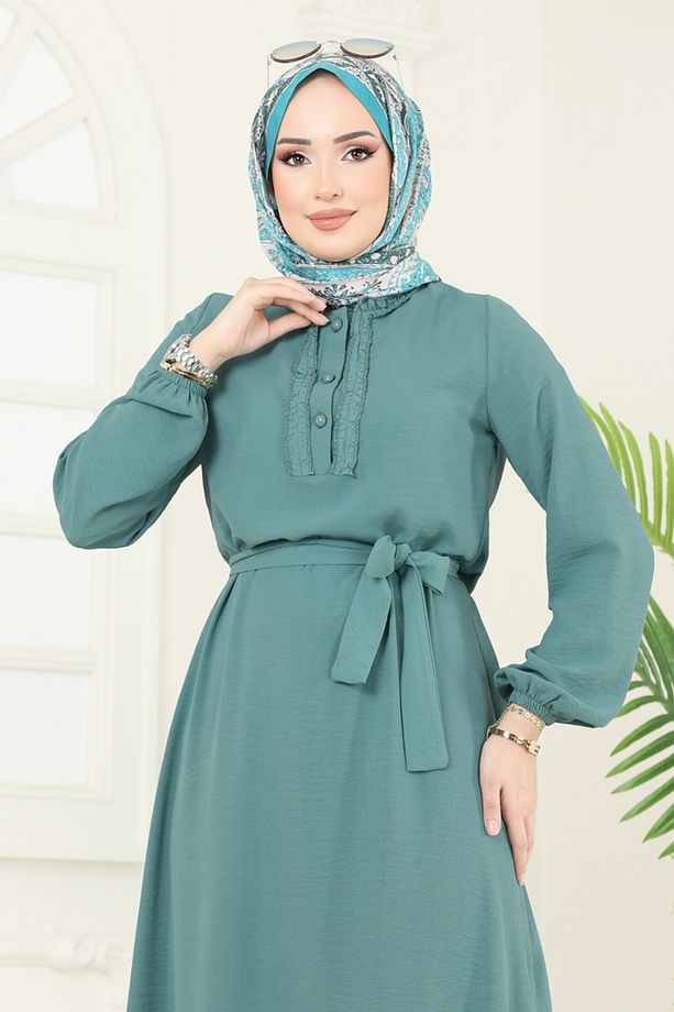 Önü Fırfırlı Tesettür Elbise 1259BM387 Mint - 3