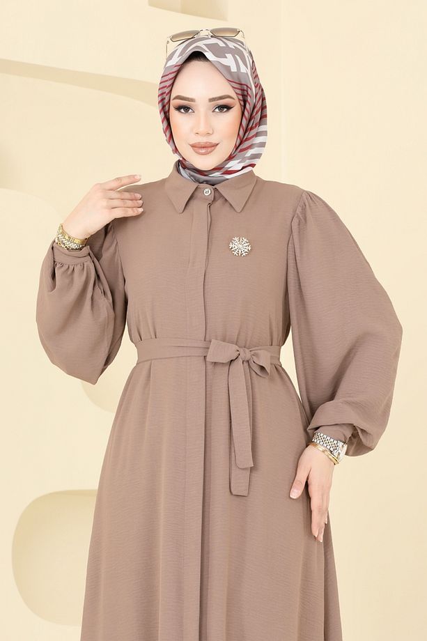 Gizli Düğmeli Elbise Ferace 0037BG354 Koyu Vizyon - 4