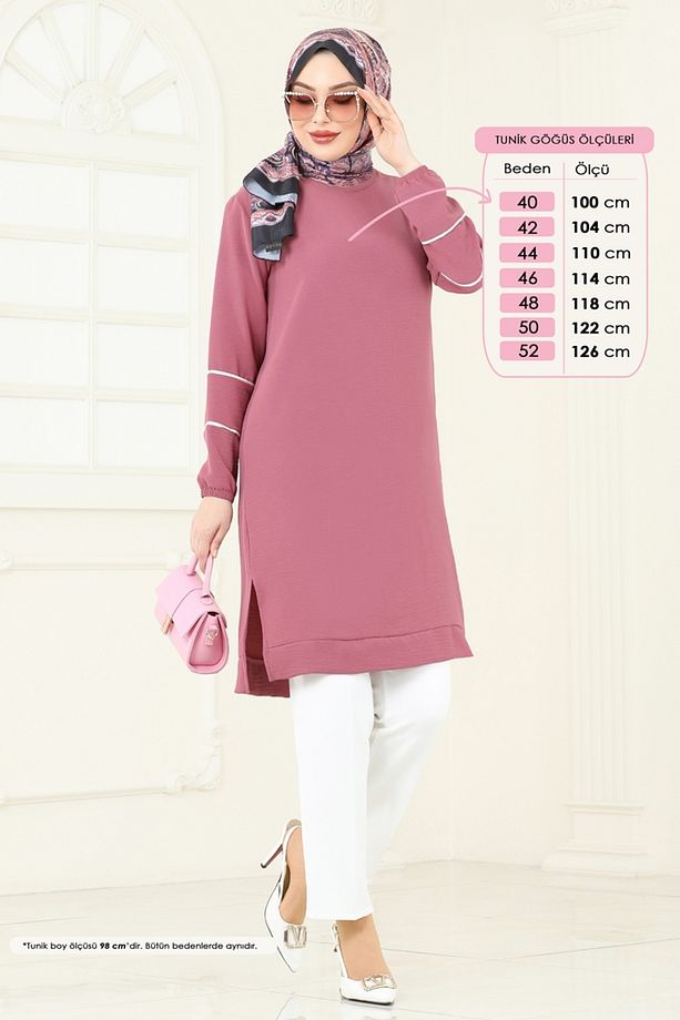 Biyeli Tesettür Tunik 180BO429 Gül Kurusu - 1
