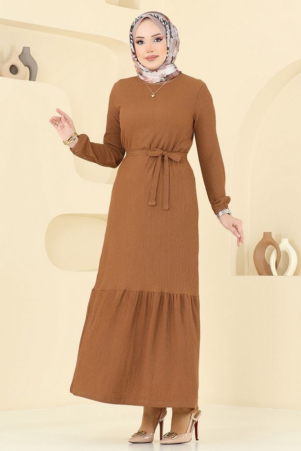 Manşeti Lastikli Elbise 1510UZ662 Taba - 1