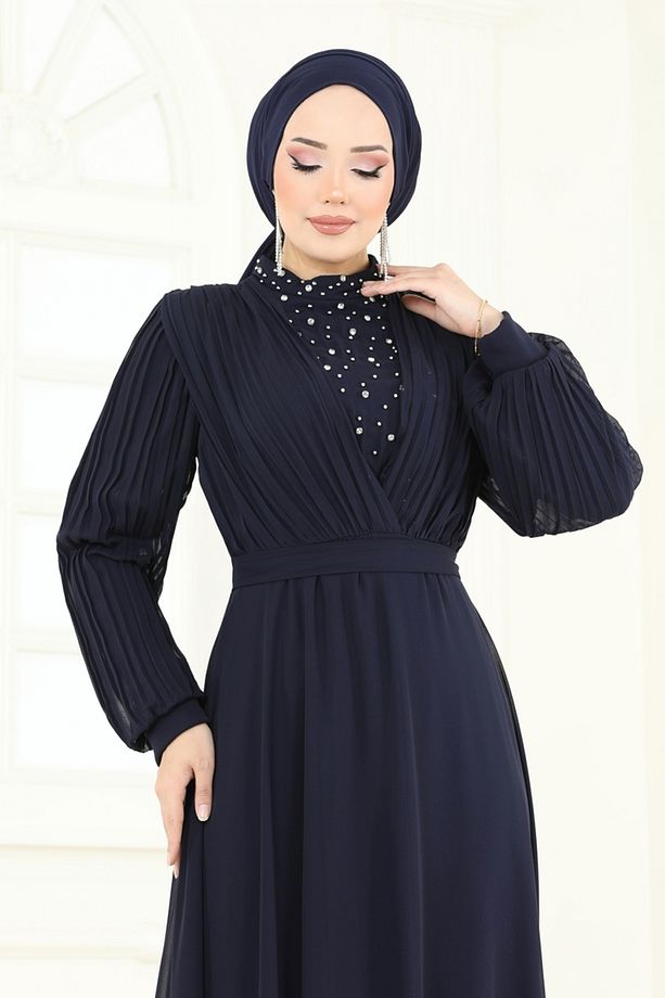 Taşlı Şifon Abiye 0404ALG474 Koyu Laci - 3
