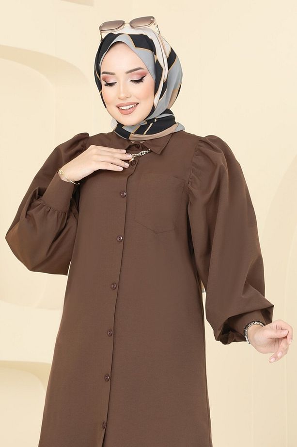Balon Kollu Tesettür Tunik 3039ktr750 Kahve - 3