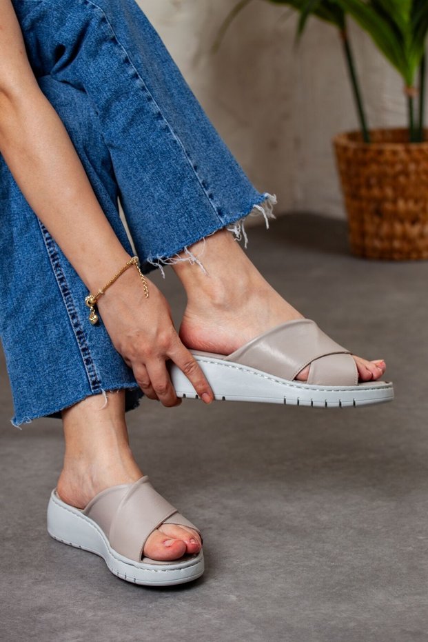 Women's Genuine Leather Extra Comfortable and Flexible Wedge Heeled Orthopedic Slippers