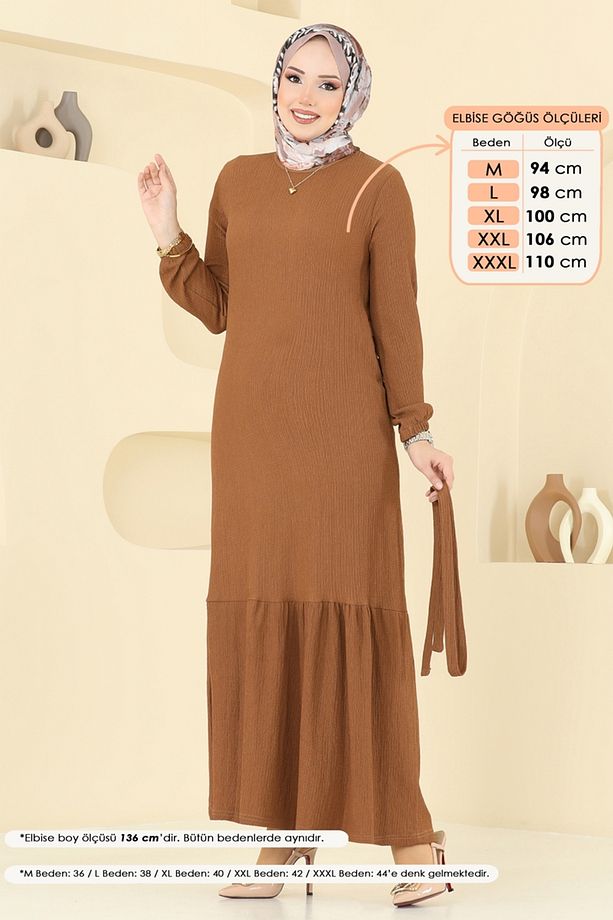 Manşeti Lastikli Elbise 1510UZ662 Taba - 2