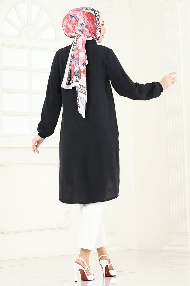 Yırtmaç Düğmeli Tesettür Tunik 008MR1078 Siyah - 4
