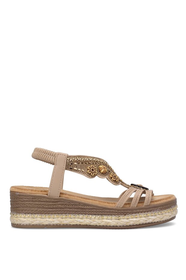 25Y171 Women's Stone Flat Sandals Beige