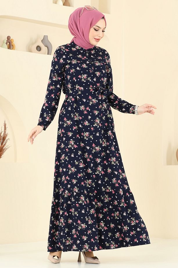 Çiçek Desenli Viskon Elbise 4065ZNN863 Laci - 2