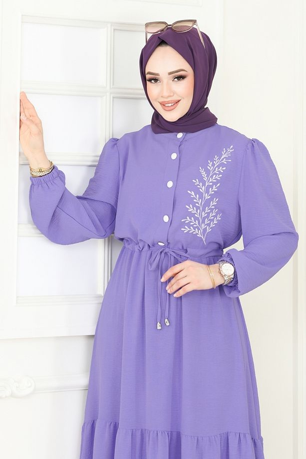 Nakış Detaylı Aerobin Elbise PL9069 Lila - 4