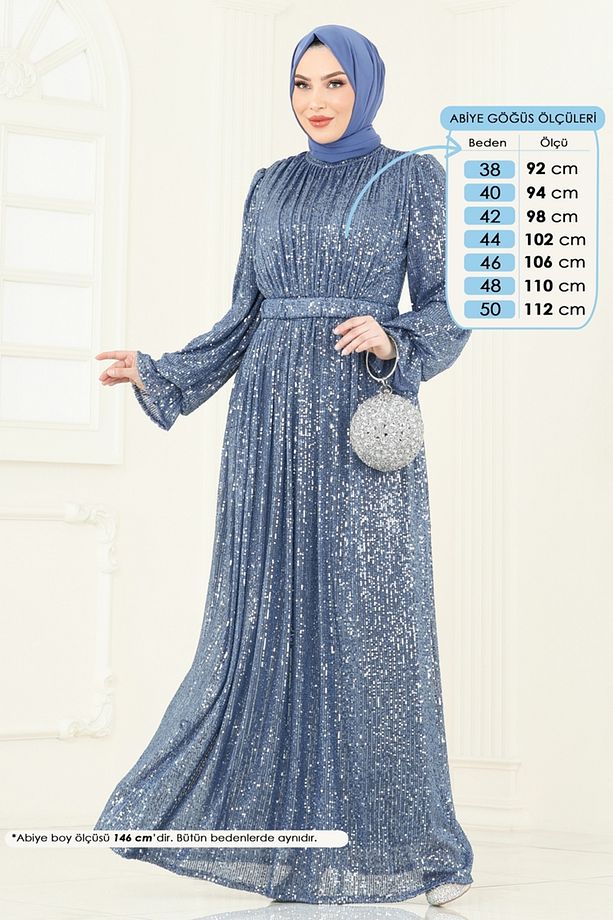 Pul Payet İşlemeli Abiye 5680EDF311 Mavi - 1