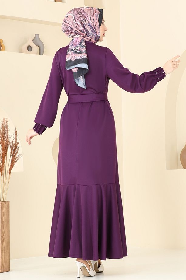 Kolları Taşlı Tesettür Elbise 397DVL817 Mor - 4