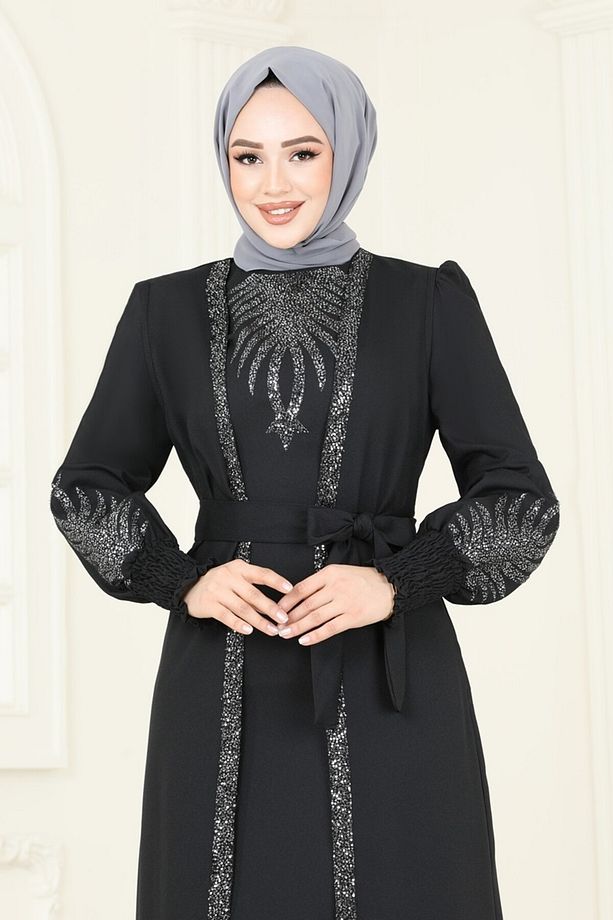 Yelekli Abiye Elbise Takım ASM2758 Siyah - 4