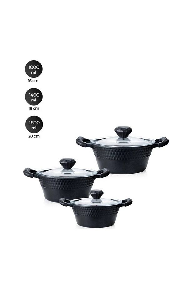 Ağır Granit Döküm Kapaklı 3 Lü Güveç Çorbalık Yemeklik Sosluk Seti 16-18-20 Cm (SİLİKON KULP YOKTUR) - 3