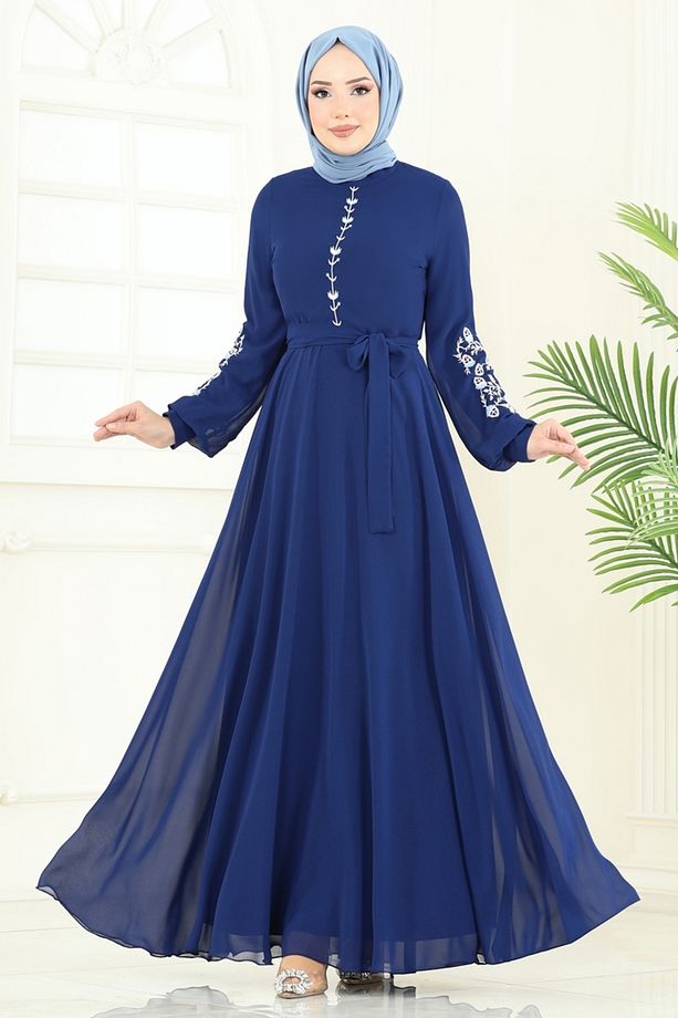 Nakış İşlemeli Şifon Elbise 8022AB368 Laci - 1