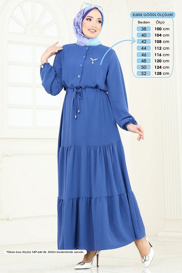Yarım Düğmeli Aerobin Elbise 870MP806 İndigo - 2