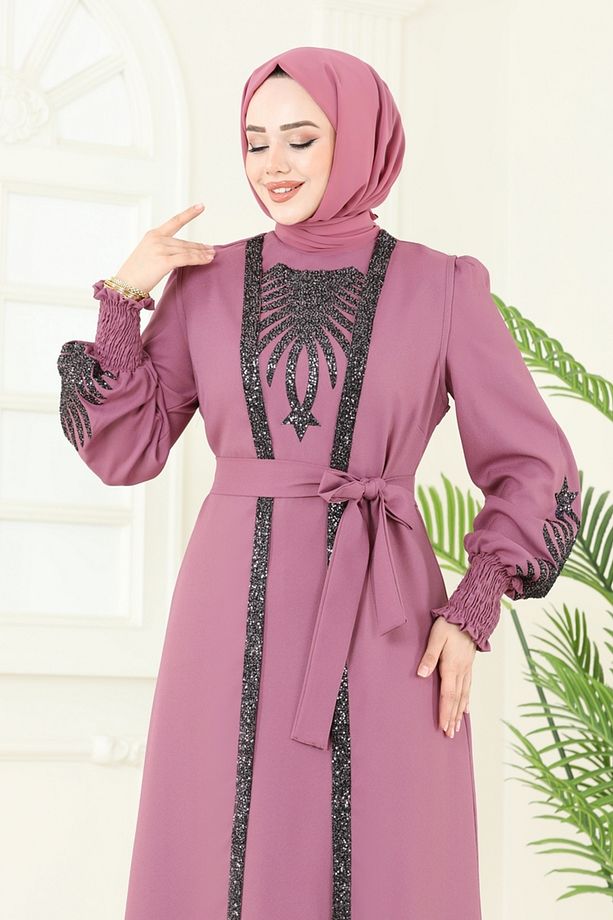 Yelekli Abiye Elbise Takım ASM2758 Gül Kurusu - 3
