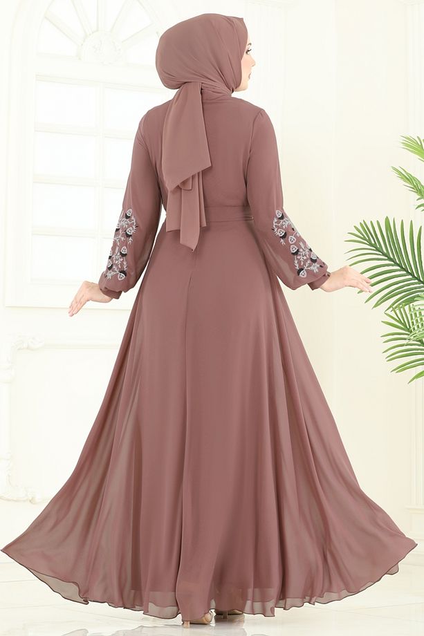 Nakış İşlemeli Şifon Elbise 8022AB368 Pudra Vizyon - 6