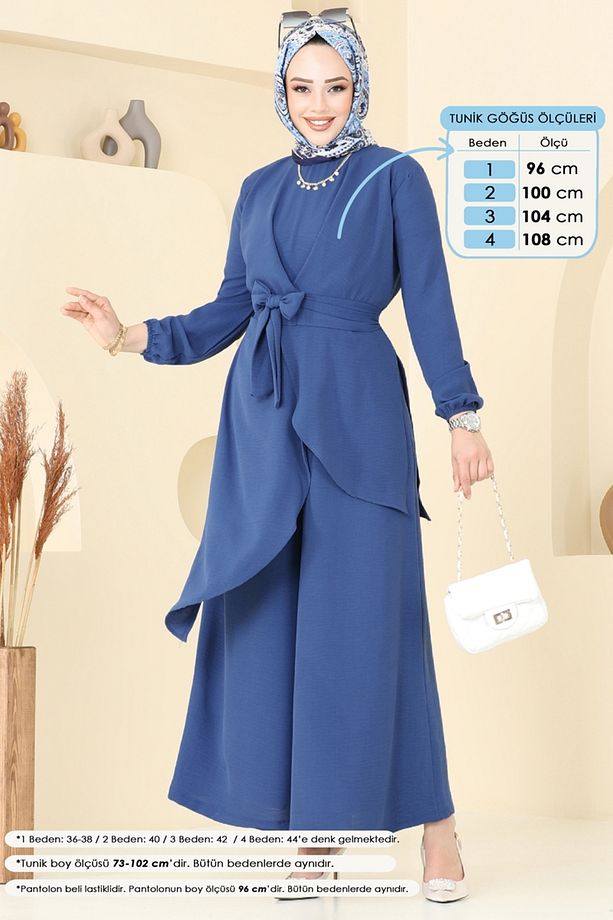 Asimetrik Kesim Tesettür Takım 4743ZNK1009 İndigo - 1
