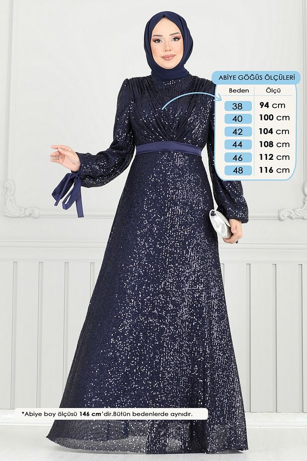 Göğsü Drapeli Tesettür Abiye 5690EDF311 Laci - 1